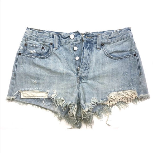 FREE PEOPLE CROCHET JEAN SHORTS - Picture 5 of 9